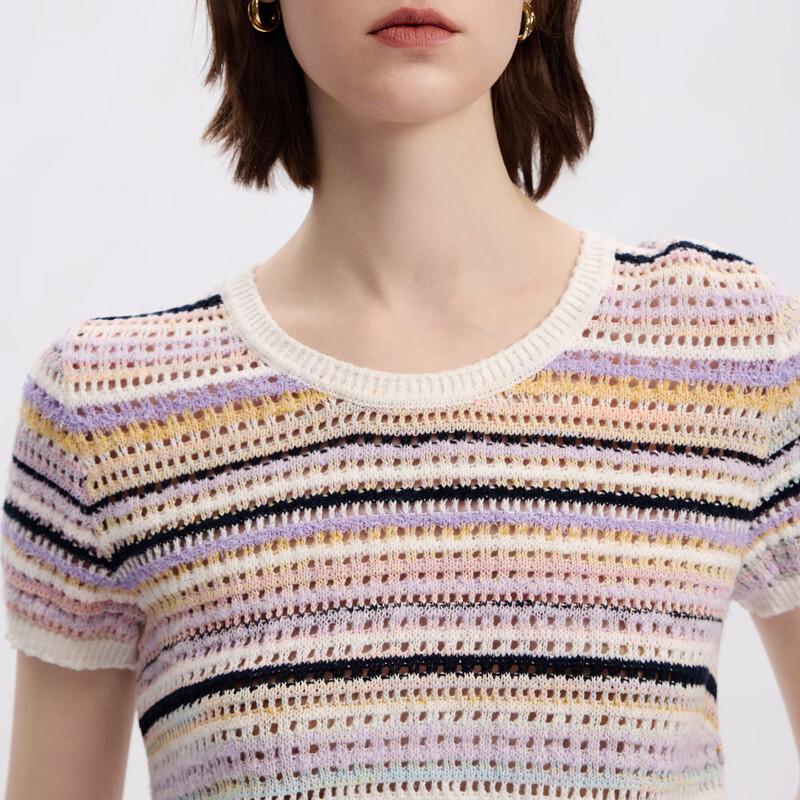 Women's French Style Hollow-out Ribbed Knit Top