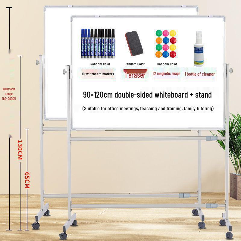 Dual-Sided Magnetic Whiteboard & Blackboard, Mobile Stand, Erasable, for Home, Office, or Classroom.