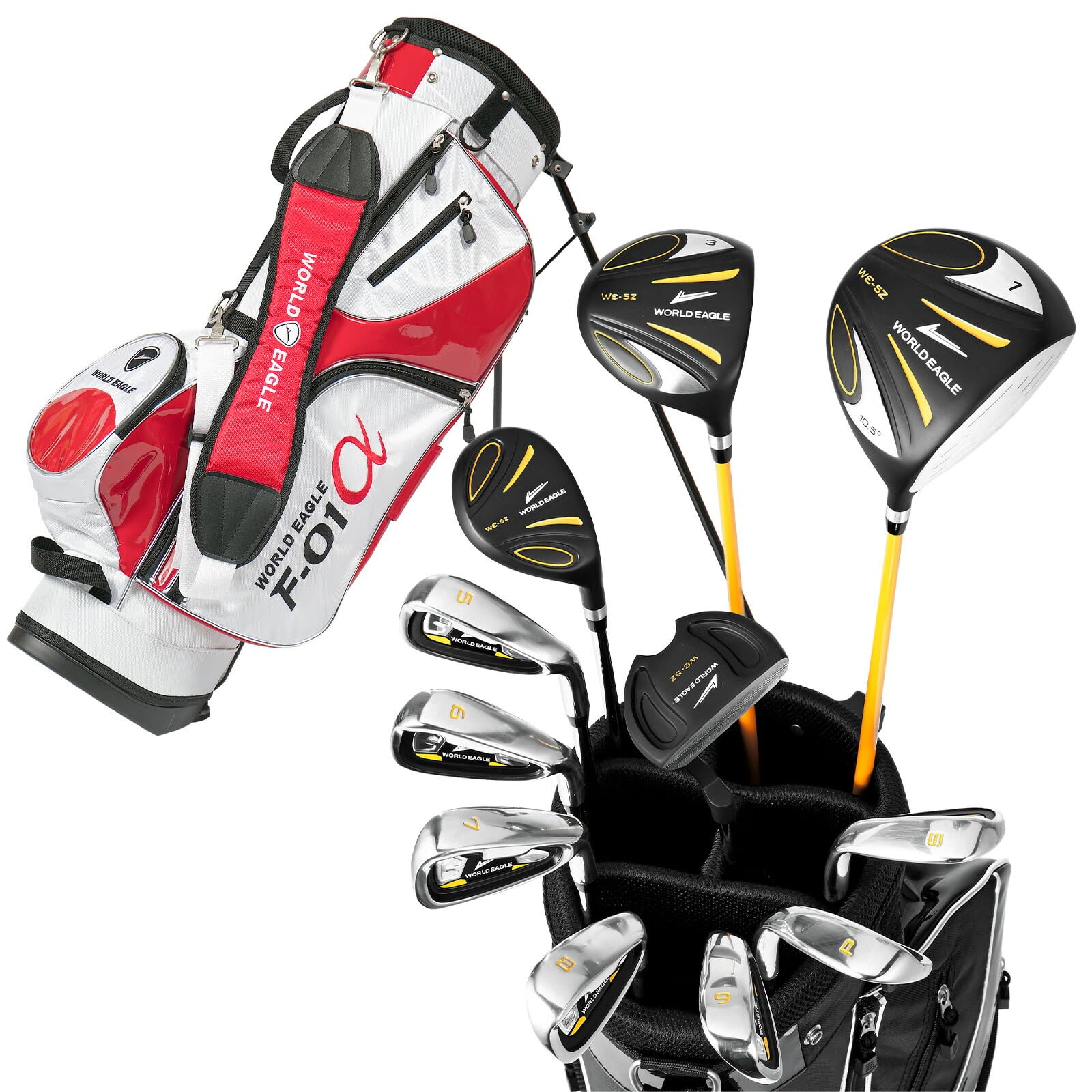

Набор из 11 клюшек для гольфа WORLD EAGLE Stand Bag 5Z-Black для мужчин [правая/правая] + WE-F-01 [белая/красная]