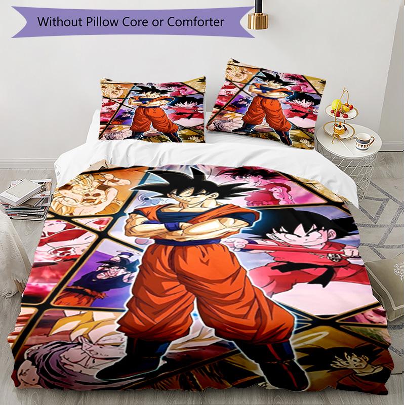 3-teiliges Bettbezug-Set (1 * Bettbezug + 2 * Kissenbezug, ohne Kern), DRAGON BALL Print Weiches Ganzjahres-Bettwäscheset, Heim-Schlafzimmer-Dekor Geschenk