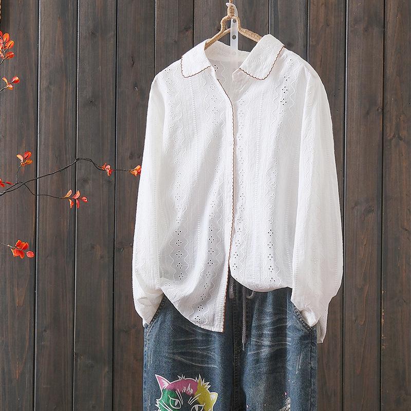 Women s Spring 2026 Korean Style Embroidery Shirt - Gentle Chic Design M