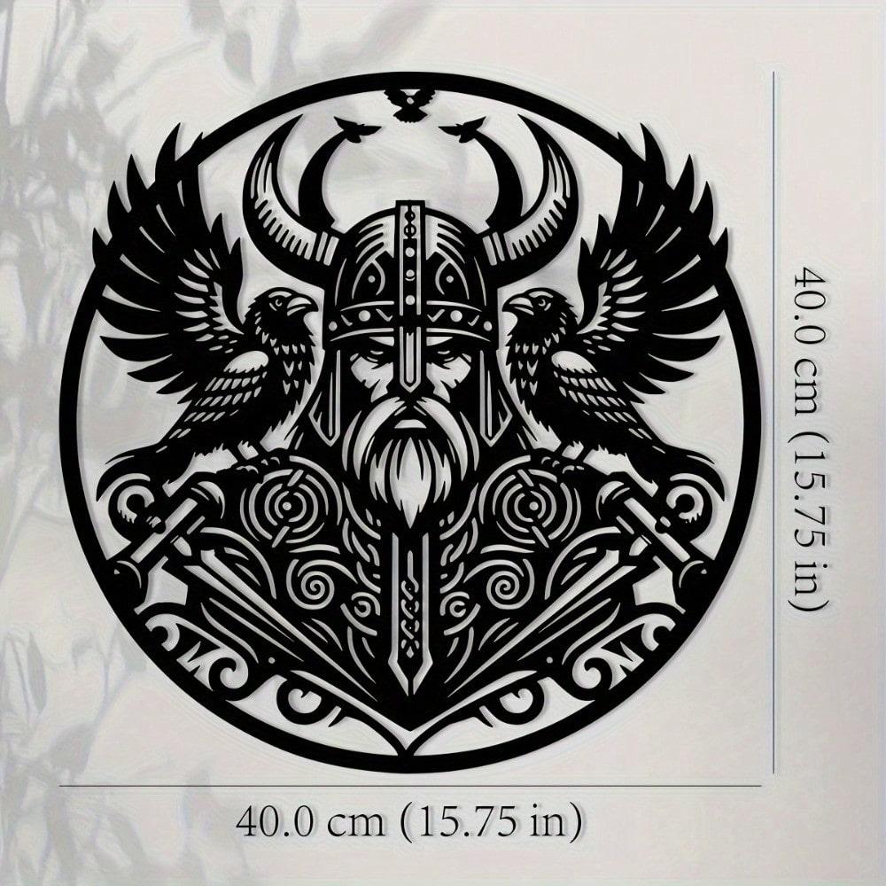 Viking Odin Raven Metal Wall Art, 15.75" Norse Mythology Iron Sculpture for Home Garden Patio Decor
