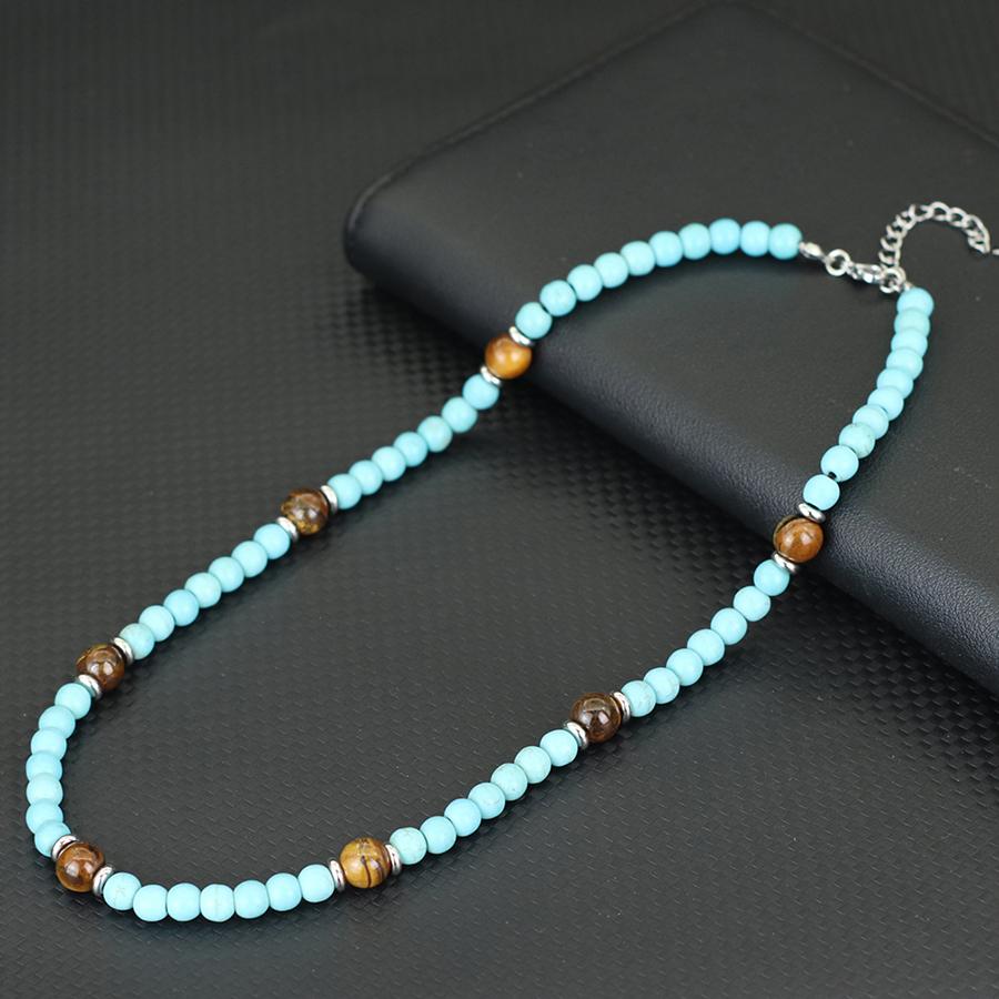 

Stylish Natural Stone Necklace For Men Lava Tiger Eyes Howlite Hematite Healing Neck Accessories Hombre Stainless Steel Buckle