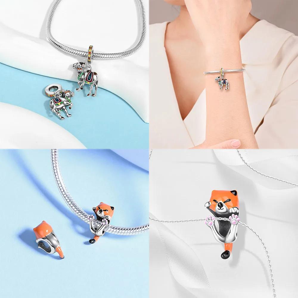 Lively Copper Black Dinosaur Yellow Fox Bead Charm Fit Bracelet Necklace Dangle Pendant Fine Jewelry For Women Girl