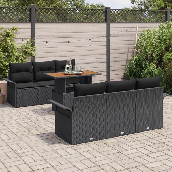 VidaXL Ensemble de canapé de jardin 7 pièces avec coussins noir poly rattan acacia 3349281