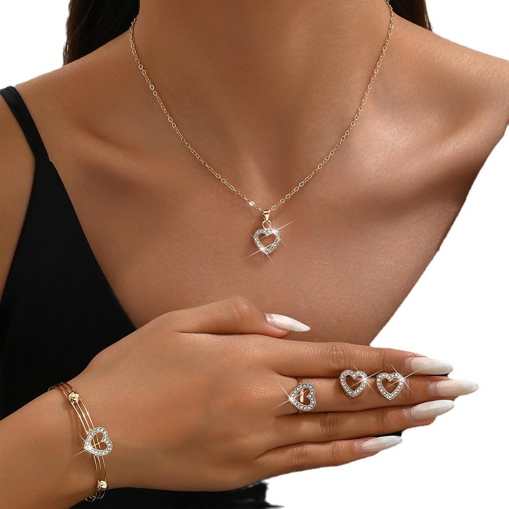 Design High-End Necklace Earrings Bracelet Ring Personalized Simple Style Love Jewelry Set