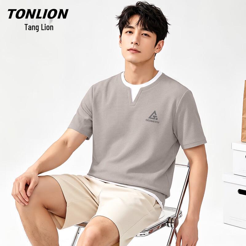 TonLion Men s Fake Two-Piece Short Sleeve T-Shirt XL