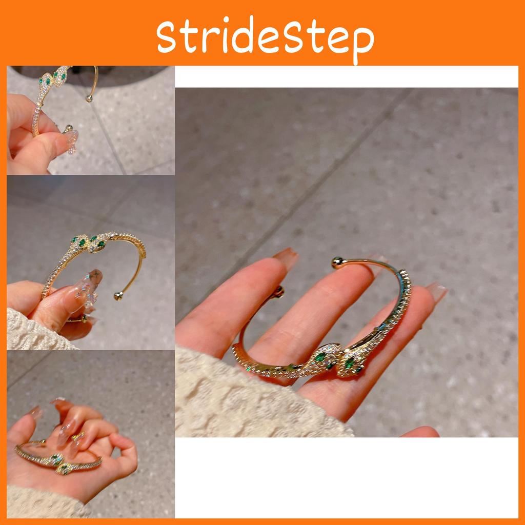 Stylish Copper Snake Cuff Bracelet Adjustable And Glittering With Zircon Stones Fashionable Wristwear