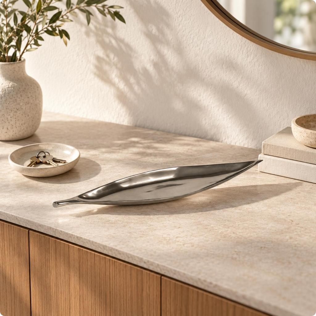 Versatile Leaf-Shaped Decorative Tray Reflective Long Leaf with Tapered