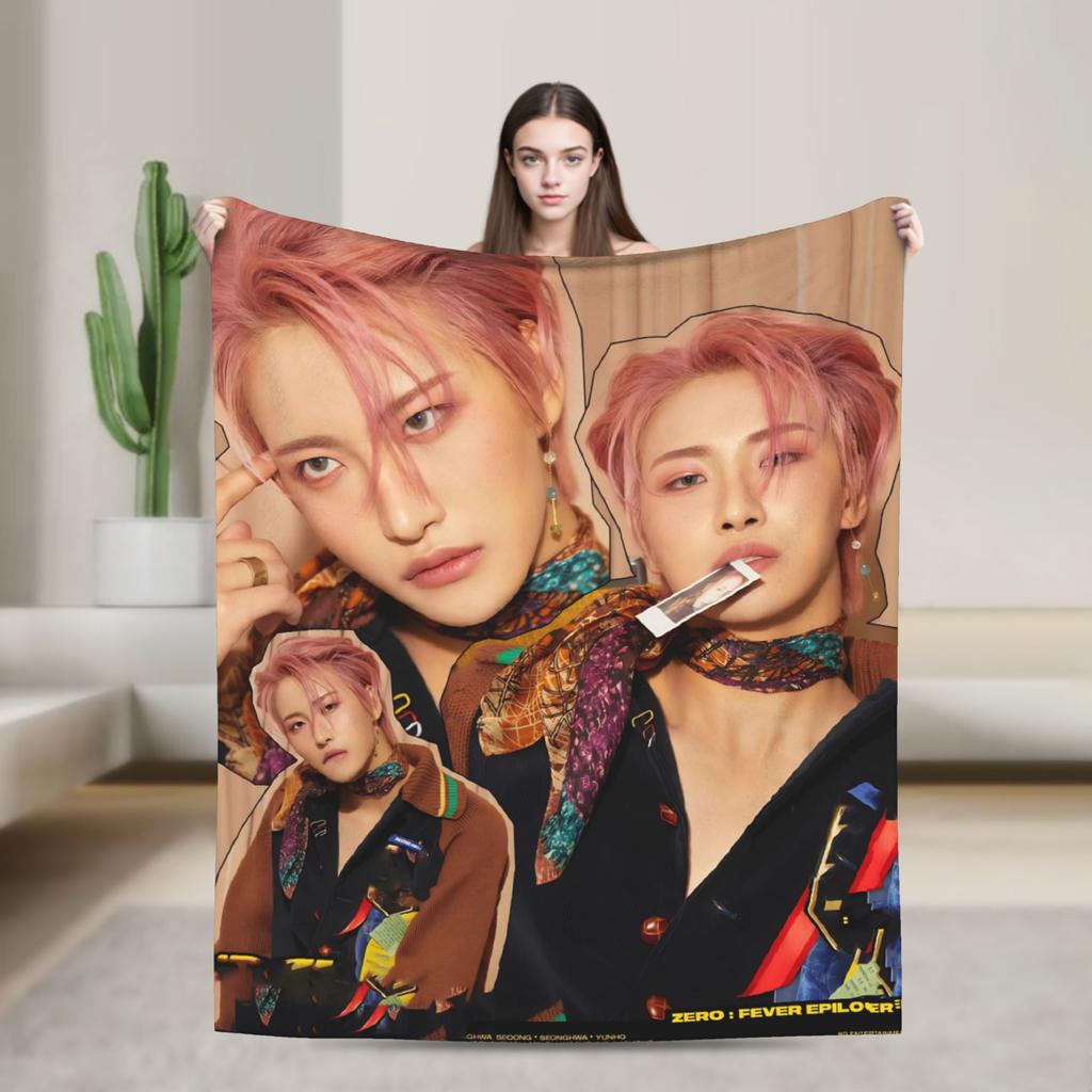 Seonghwa Kpop Ateez Band Plush Blanket Child Flannel Throw Blanket For Outdoor Warm Soft Custom Quality Bedspread Gift