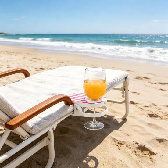 Clip-On Drink Holder for Chair, Portable Cup Holder for Beach Chair Patio Table, Striped Outdoor Clamp On Beverage Caddy for Pool Cruise