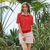 CHALLENGER Women'S Raglan Line Contrast Piping Collar Short Sleeve T-Shirt Red