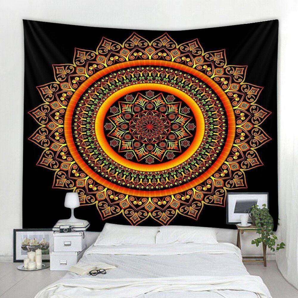 Mandala Tapestry on a Boho Wall 75x100 чёрный