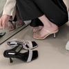 Beautiful High-heeled Fashionable Temperament Square-headed Open-toed Slippers for Women's Summer Wear with Skirts, Rhinestone Cool Slippers for Women
