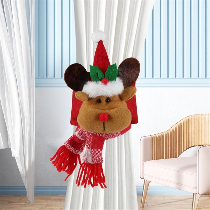 4Pcs Santa Ornament Plush Curtain Tieback Holiday Curtain Holder Christmas Plush Dolls Christmas Decoration Curtain Clasps Belt