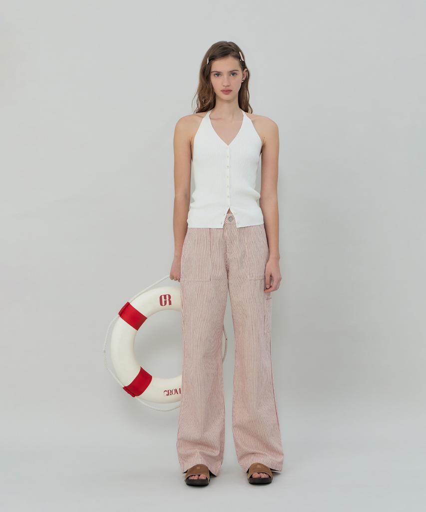 GROVE Cora Stripe Work Pants (Red)