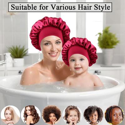 Silk Sleep Cap for Women Elastic Wide Band Design for Sleeping Sports Shower Curly Straight Hair Protection Set