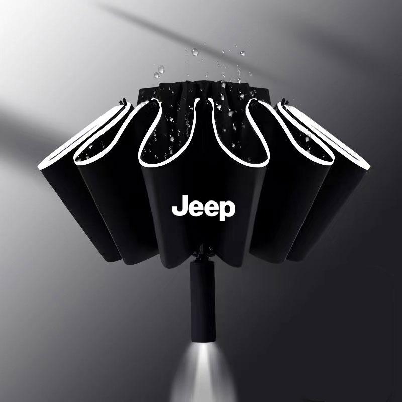 Für Jeep Auto Vollautomatischer Regenschirm Mit LED-Taschenlampe Reflektierendem Streifen Für Jeep Renegade Compass Grand Cherokee Wrangler