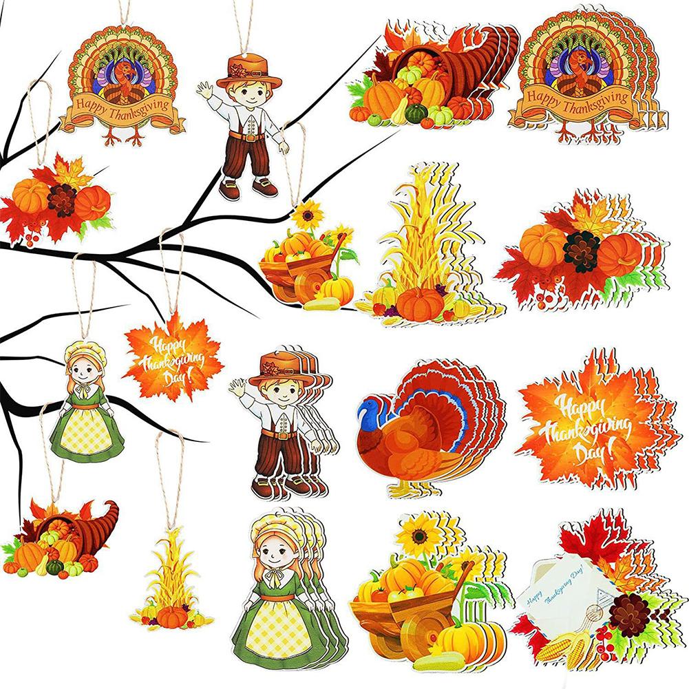 30Pcs Pumpkin Gnome Wooden Ornament Halloween Wooden Pendant Pumpkin Head Drop Ornaments for Panel Wall Hanging Decor