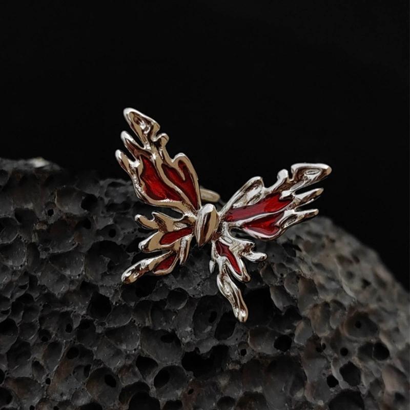Korean Drop Glaze Ring for Women Shining Butterfly Open Rings Vintage Geometric Y2K Trend Fashion Finger Jewelry