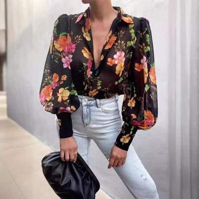 Tooxika Neue Stil frauen Gedruckt Langarm Tops Modische Laterne Ärmel Chiffon Hemd Weibliche