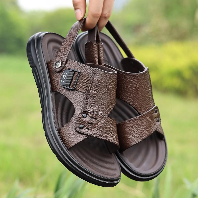 Sandalen Herren 2025 Schuhe Sommer erste Schicht Rindsleder Fahrsandalen tragen doppelt verwendbare Strandschuhe 2025