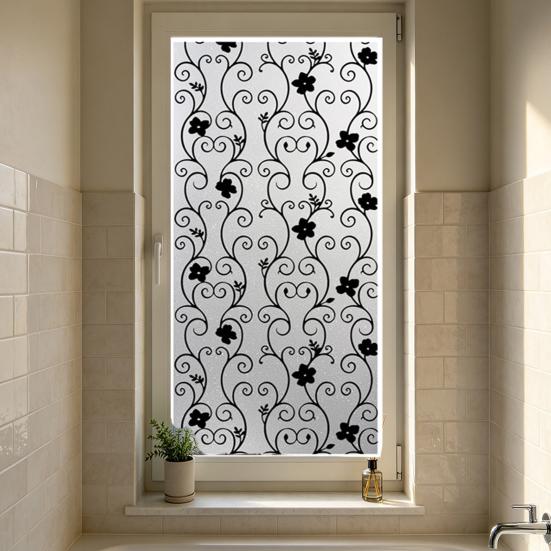 Window Privacy Film Static Window Clings Decorative Plants Butterflies Non-Adhesive Sticker Sun Blocking