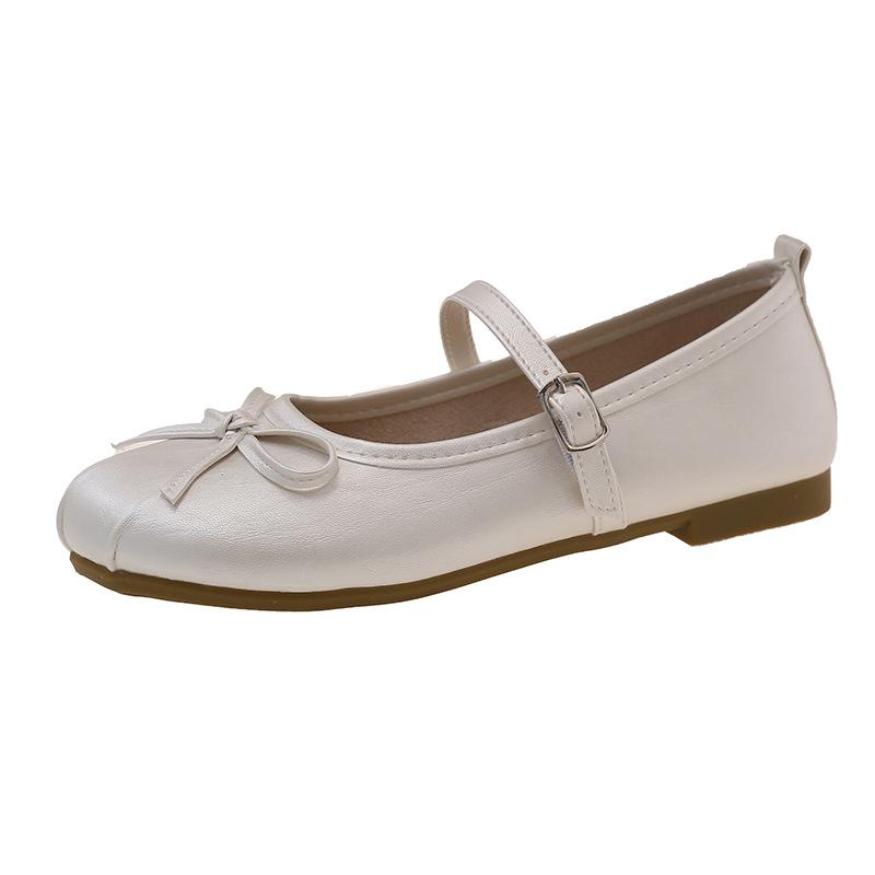

French silver flat ballet single shoes women 2025 new temperament bow fairy wind word belt Mary Jane shoes 35