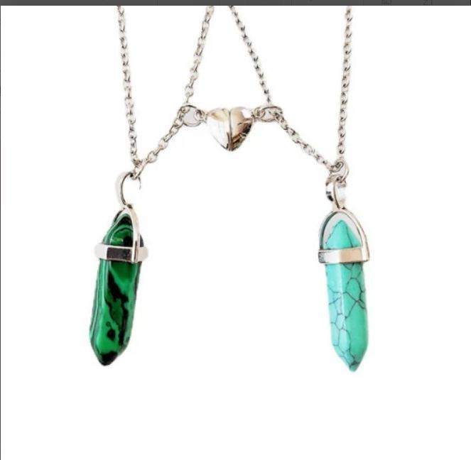 European & American Jade Hexagonal Bullet Pendant Magnetic Couple Necklace - Natural Stone Crystal