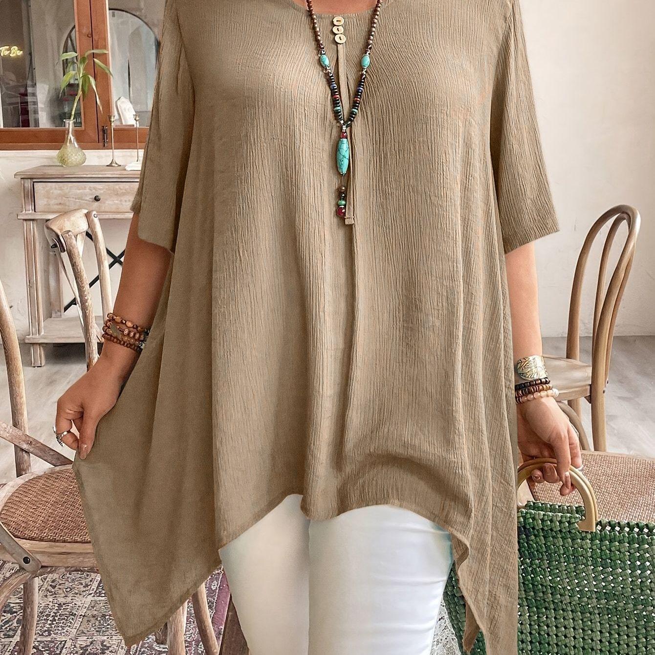 Plus Size Women s Casual Irregular Short Sleeve Top 1XL