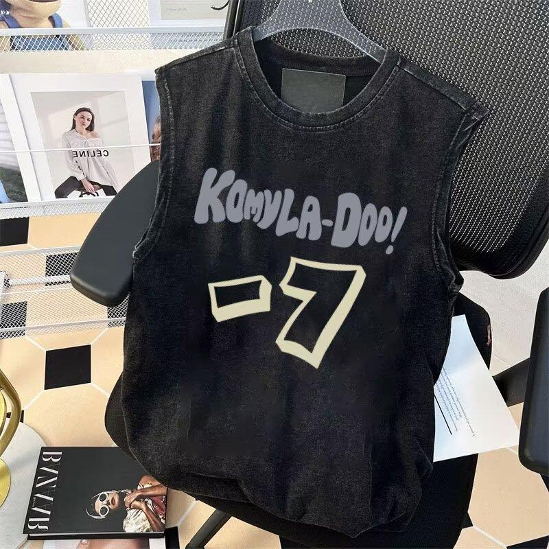 

New Printing Sleeveless T-Shirt Men S Summer Korean Version Of The Trend Of Simple Undershirt Tops Hong Kong Style Loose Casual Clothes M сірий колір