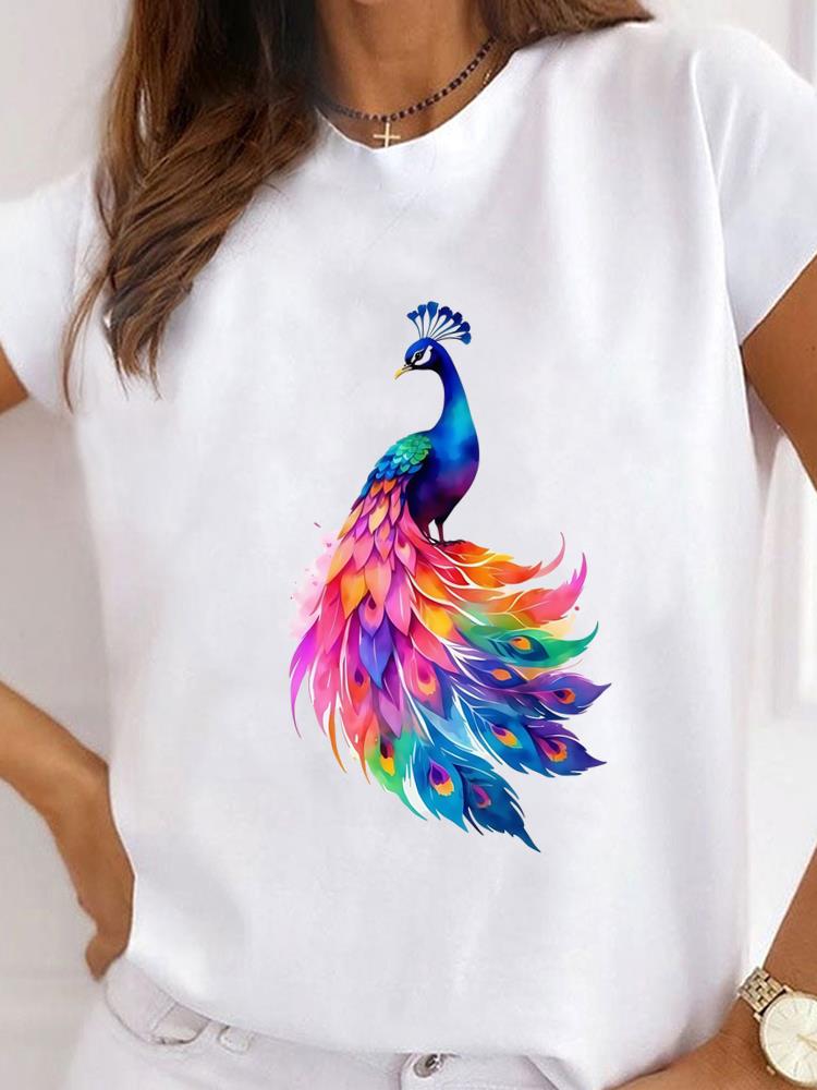 

(Asian Size) feather trend cute Women Casual T Shirt Tee Top Fashion Printed Lady Female Graphic Short Sleeve T-shirts Clothing S
