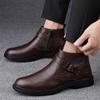 Men's British Style Mid-High Top Layer Cowhide Martin Boots, Autumn/Winter Leather, Plus Velvet, Zipper Short Boots