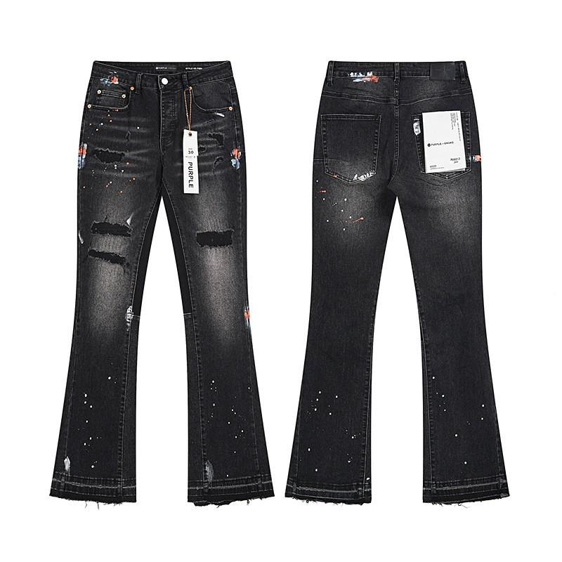 Mens Slim Fit Distressed Denim Jeans With Embroidered Patch Vintage Ink Wash Stretch Cotton Streetwear Style