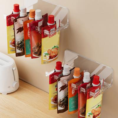 1/2Pcs Storage Rack Hanging Wall Organizer Large Capacity Sauce Bags Condiment Bottles Transparent Frame Space Saving Kitchen Rack