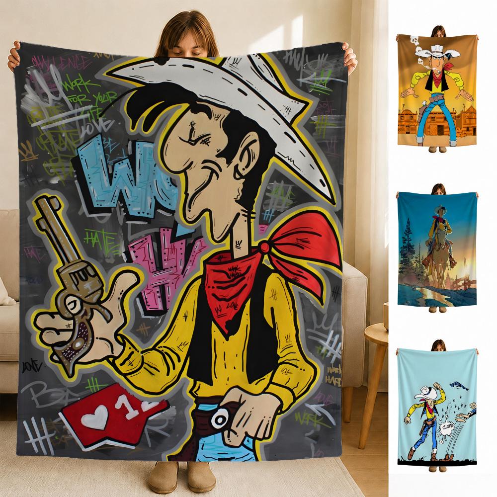 Comic LLucky LLuke Weiche Flanelldecke für Bett Schlafzimmer Sofa Picknick Überwurf Hautfreundlich Atmungsaktiv Geschenk Decke