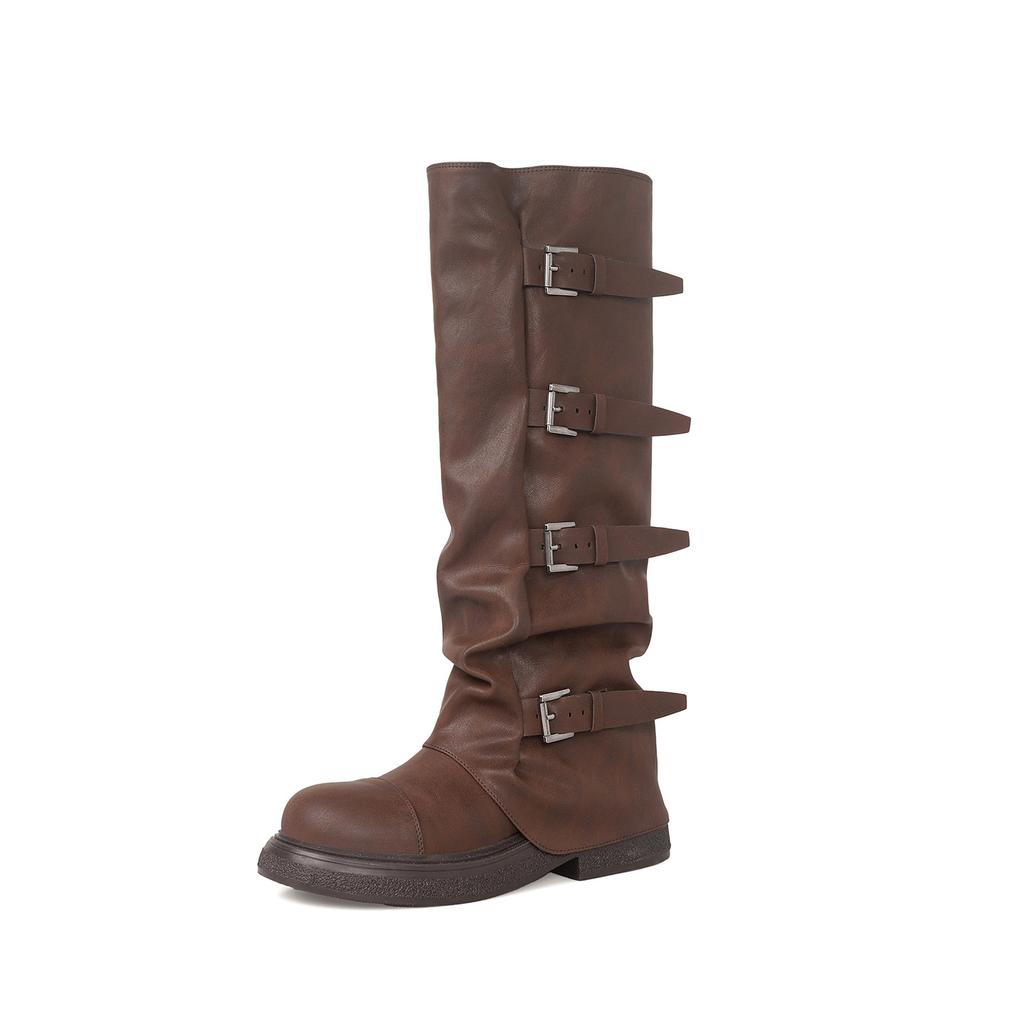 Boots Women's Coarse Heel Pants Boots British Vintage Knight Boots Fried Street Spice Girl Skinny Wasteland Wind Belt Buckle Boots