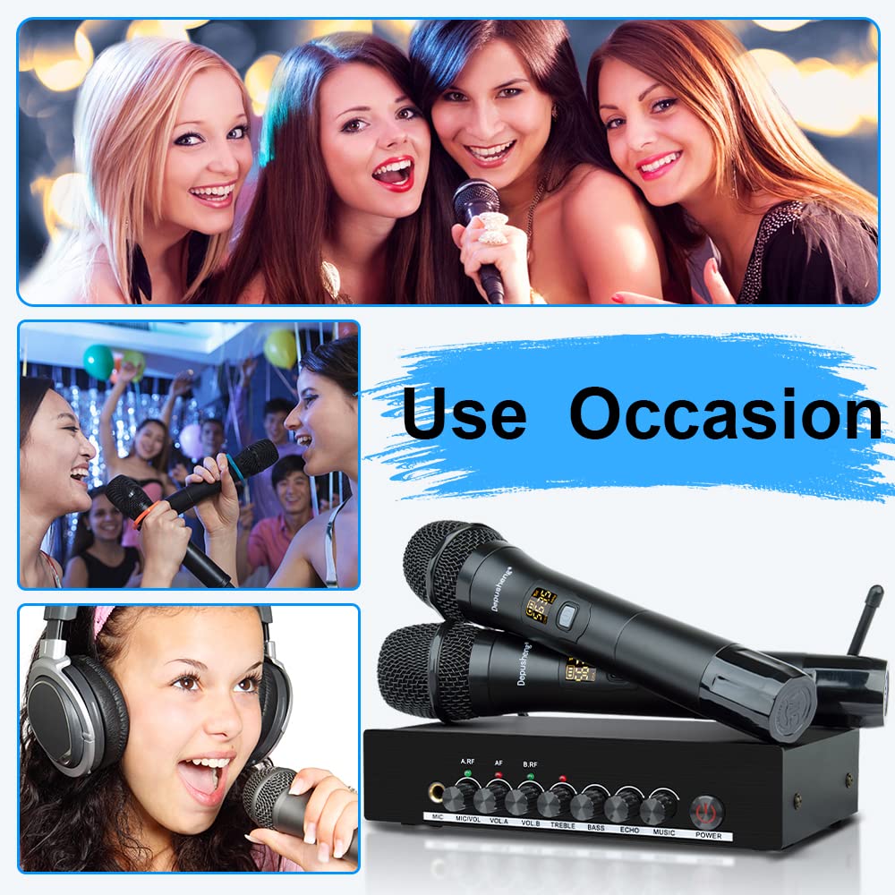 Depusheng D3 Professional Wireless Microphone Dual Portable UHF Wireless Receiver Suitable for KTV Family K-Song Stage Performance Bluetooth