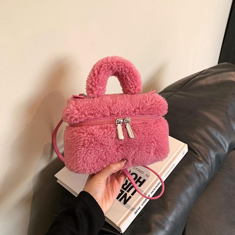 Vintage Lamb Plush Bag Women'S Fashion Portable Small Square Bag High-End Messenger Bag