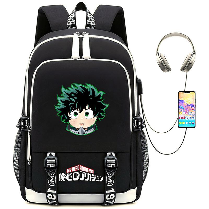 New Riman, My Hero Academy Printed Backpack Large Capacity Student School Bag USB Computer Bag
