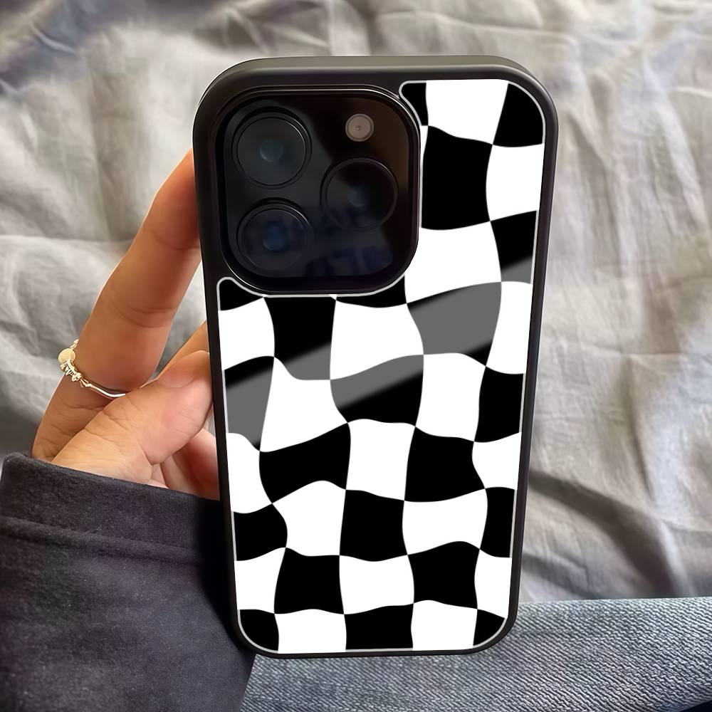 Black And White Chessboard Pattern PC+TPU Phone Case For Iphone 17 Air 16 15 14 13 12 11Pro Max Hard Plastic