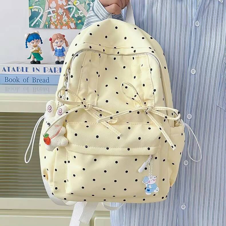 New Y2k Cute Polka Dot Backpack Sweet Girl Bow Small Knapsack Large Capacity Students Schoolbag Women's Fashion Outdoor Rucksack