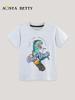 AostaBetty Boys' Summer Short Sleeve Dinosaur Print T-shirt - European & American Style, Round Neck 