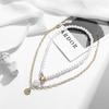 New Korean version fashion temperament elegant angel wings pearl double-layer necklace hip-hop sweet cool wind round brand collarbone chain