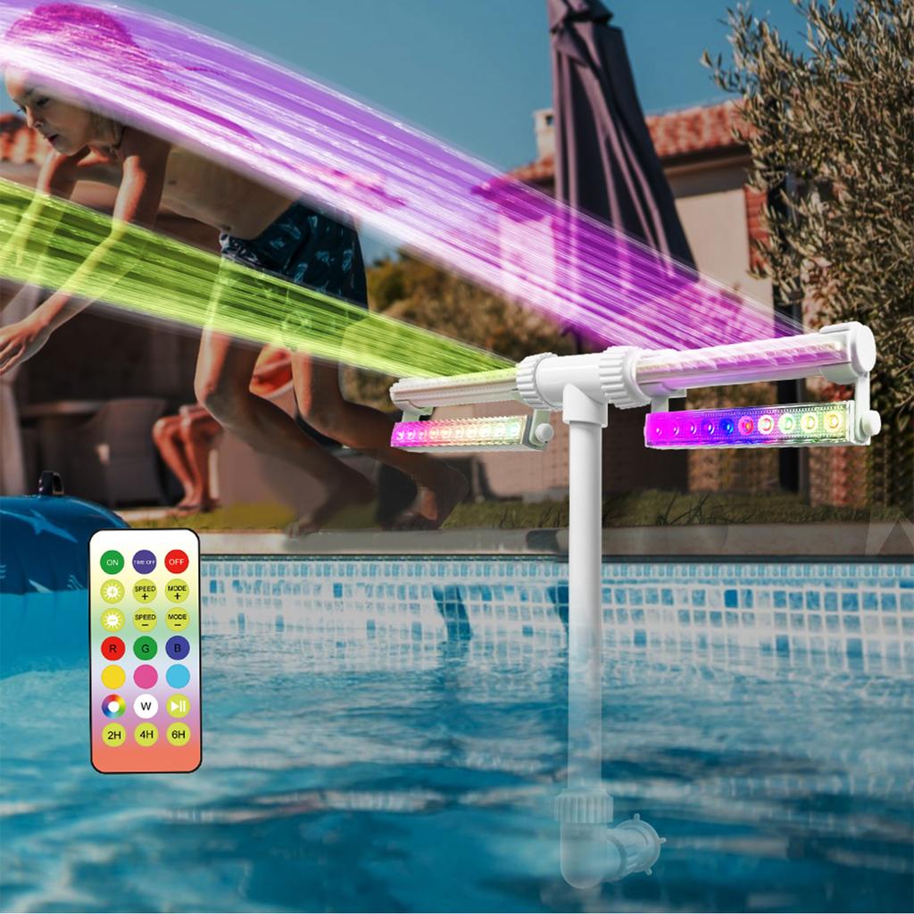 Adjustable Pool Fountain with Colorful LED Lights Remote Control Waterfall Sprinkler USB Rechargeable