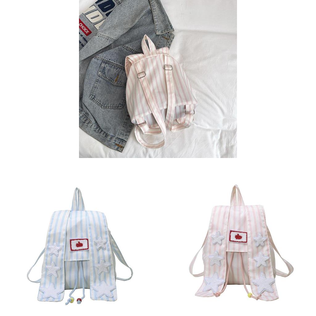 Soft Girl Bunny Ear Backpack With Striped Pattern For Daily Use And Student Commute