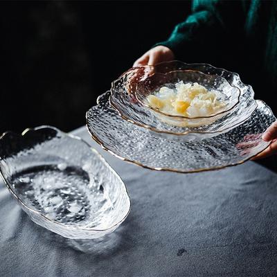 Cam Tabak Düzensiz Yemek Tabakları Altın Cam Tabaklar Yaratıcı Salata Kasesi Şeffaf Tabak Cam Kase ve Tabak Seti Tatlı Tabağı
