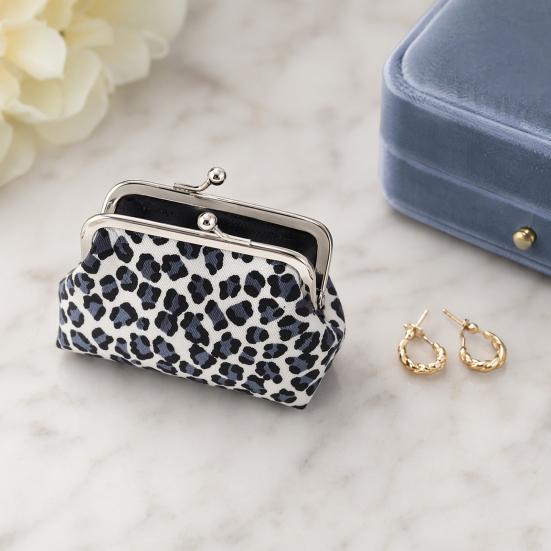 Leopard Print Coin Purse Fabric Change Purse Retro Kiss Lock Coin Pouch for Cash
