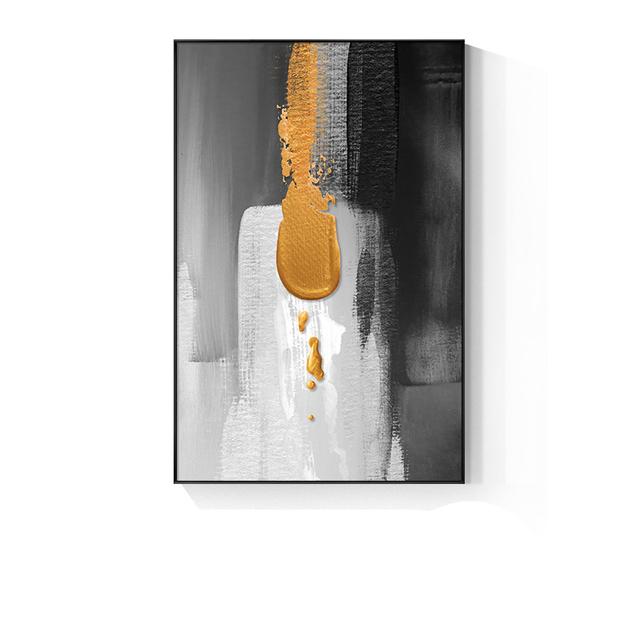 Black and White Yellow Abstract Oil Painting Printed On Canvas Gold Foil Modern Posters and Prints for Living Room Porch Decor