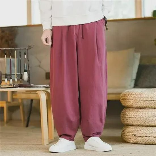 Pánské kalhoty Tai Chi v čínském stylu - Široké nohavice, Bavlněné/Lněné kalhoty pro bojová umění pro podzimní/zimní trénink